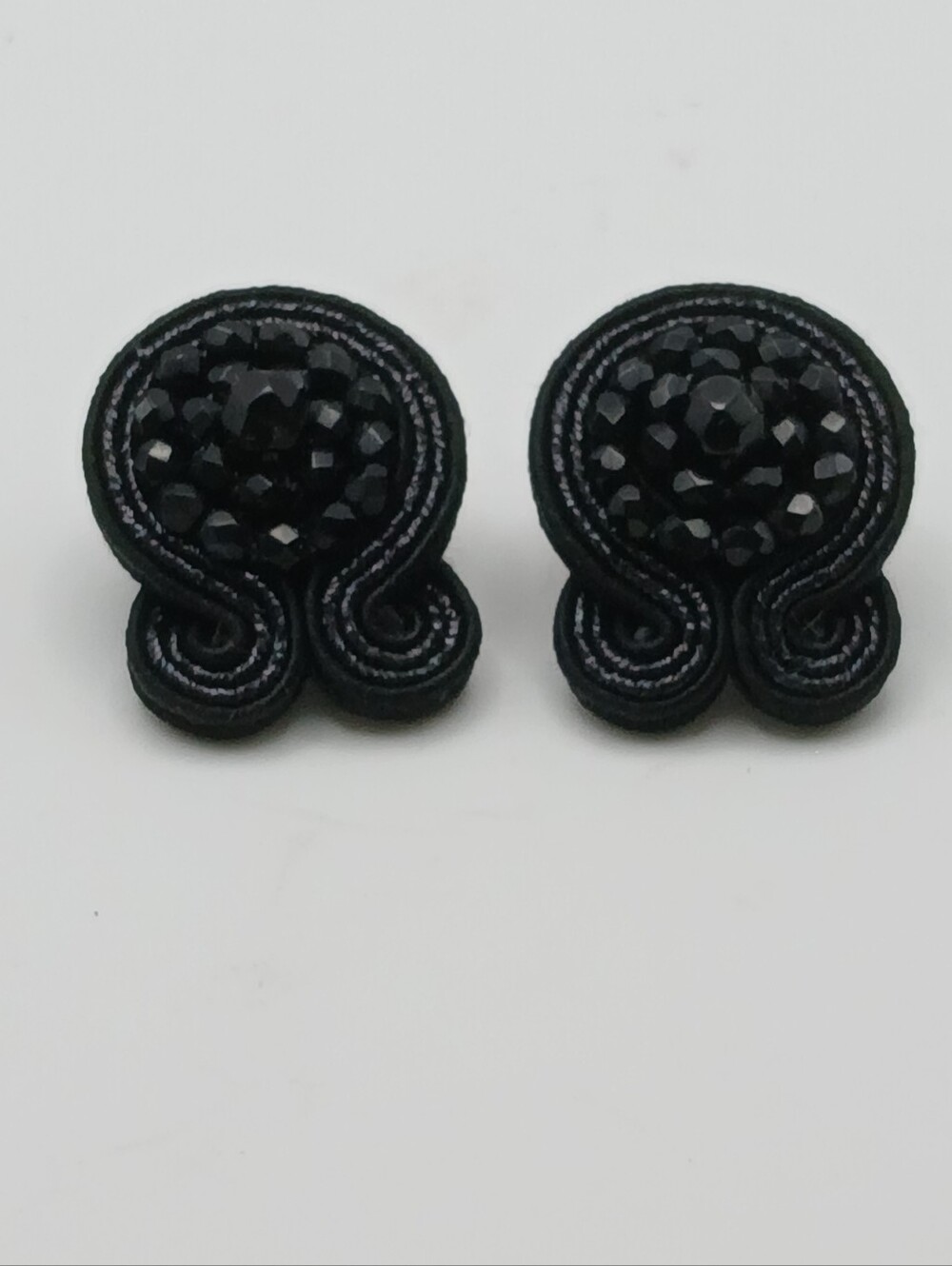 Vintage Dori Csengeri Black Soutache Stud Earrings